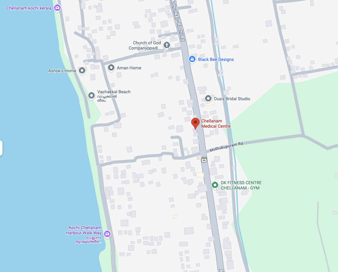 Map showing Chellanam Medical Centre near Anthikad Kochi Road in South Chellanam